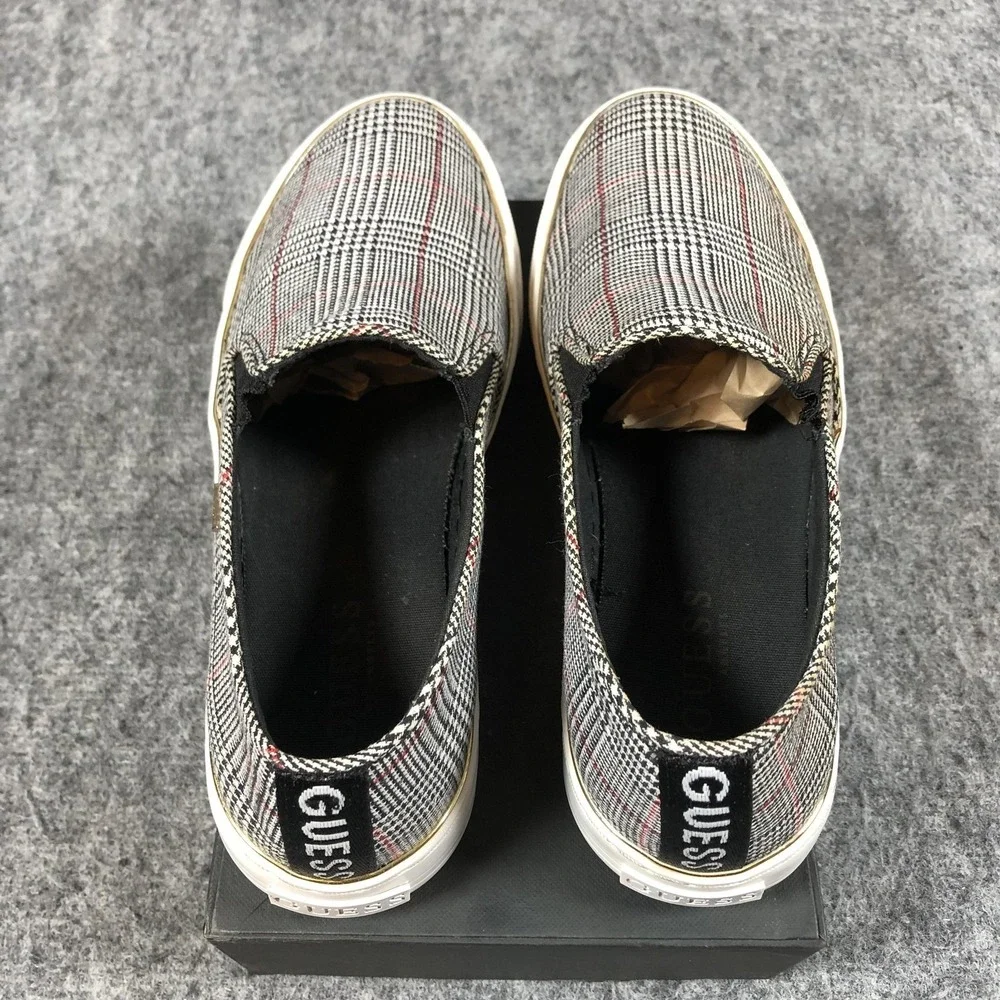 GUESS Slip On‎ Shoes Womens 8.5 Gray Plaid Textile Sneakers GFGGLADIS12
